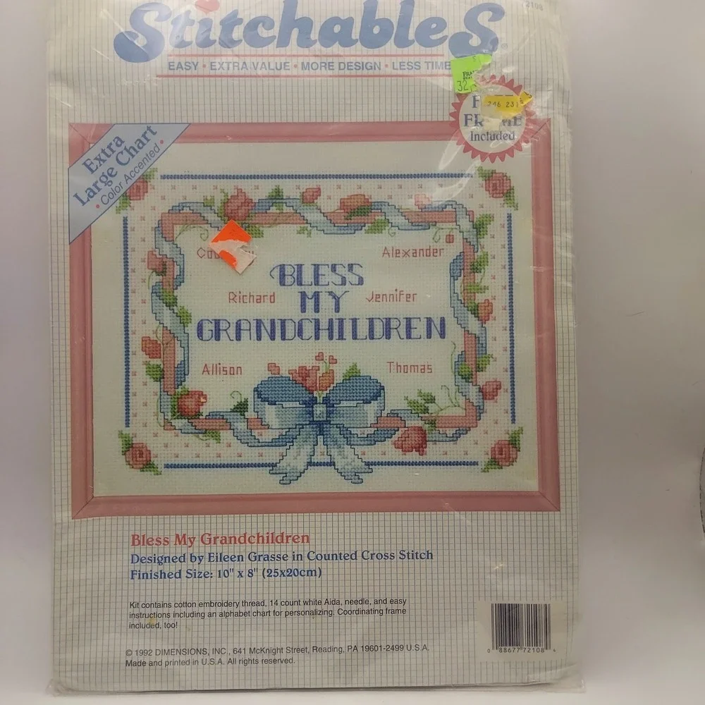 StitchableS Bless My‎ Grandchildren Cross Stitch Kit Frame Included 1992 Read!